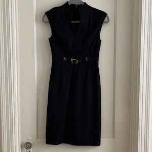 Trina Turk Gold Buckle Detail Cocktail Column A-Line Sheath Dress in Black Sz 0